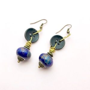 Handmade Button & Bead Drop Earrings
